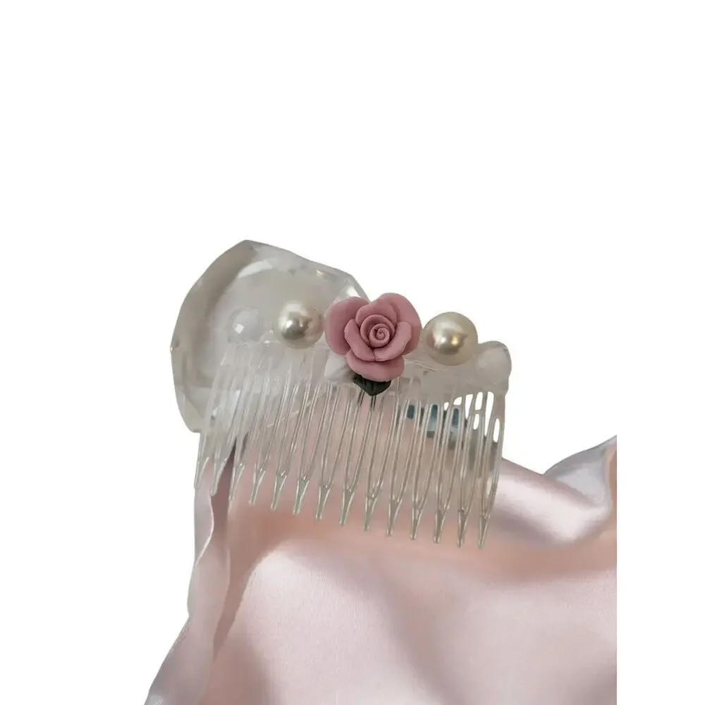 Bride Wedding Hair Comb Pearl Porcelion Rose Headpieces Side Hair Combs